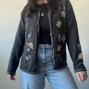 Vintage Appleseed's Floral Embroidered Knit Cardigan